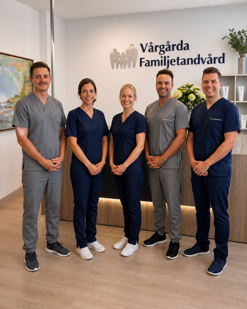 Teamet på Vårgårda Familjetandvård står tillsammans i kliniken